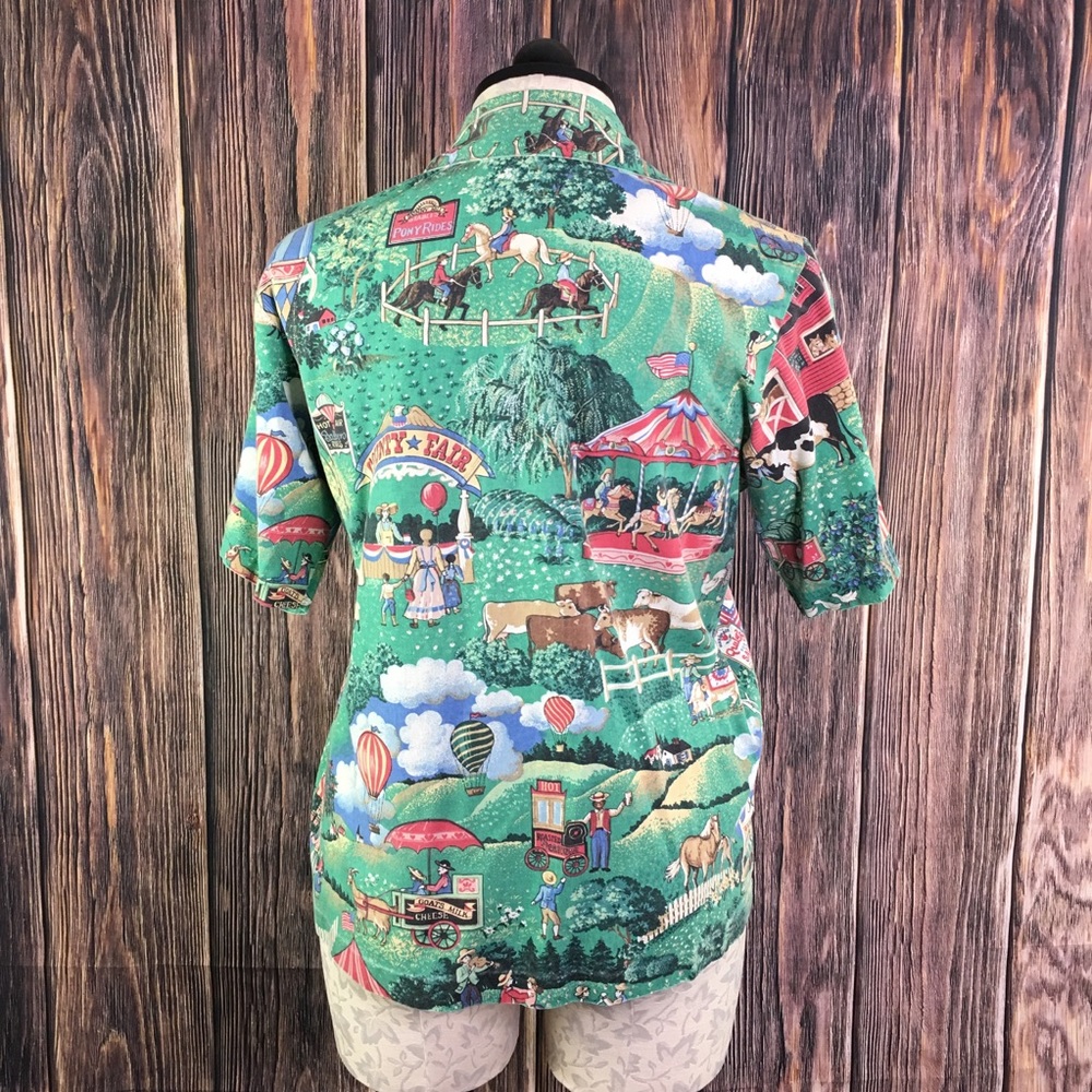 Rare Vintage Woman's Summer Country Fair Button Down Shirt M Summer Carnival